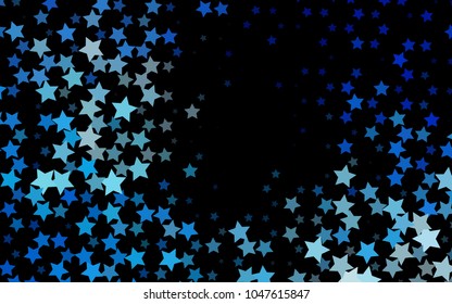 Dark BLUE vector template with sky stars. Stars on blurred abstract background with gradient. The pattern can be used for wrapping gifts.