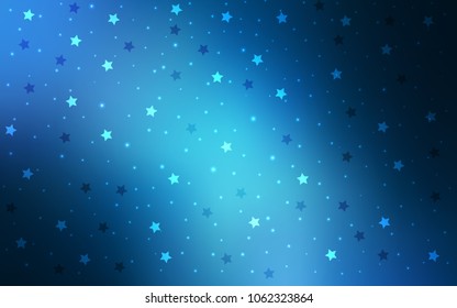 Dark BLUE vector template with sky stars. Glitter abstract illustration with colored stars. The template can be used as a background.