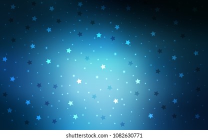 Dark BLUE vector template with sky stars. Stars on blurred abstract background with gradient. The pattern can be used for new year ad, booklets.