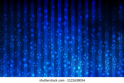 Dark BLUE vector template with soccer symbols. Decorative design of football balls on a gradient backdrop. Pattern for booklets, leaflets of soccer turnament.