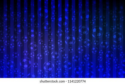 Dark BLUE vector template with soccer symbols. Decorative design of football balls on a gradient backdrop. Pattern for booklets, leaflets of soccer turnament.