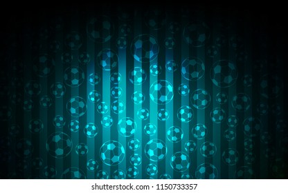 Dark BLUE vector template with soccer symbols. Decorative design of football balls on a gradient backdrop. Template for ads of soccer cup.