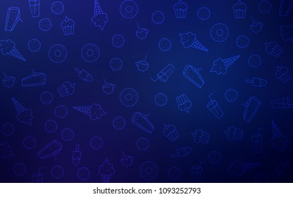 Dark BLUE vector template with sweet snacks. Decorative shining illustration with sweets on abstract template. Pattern for menu of cafes and restaurants.