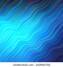 Dark BLUE vector template with wry lines. Colorful geometric sample with gradient curves.  Pattern for booklets, leaflets.