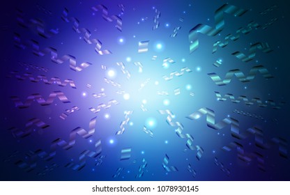 Dark BLUE vector texture with birthday confetti. Modern geometrical abstract illustration with carnival ribbons. Beautiful design for your business advert of anniversary.