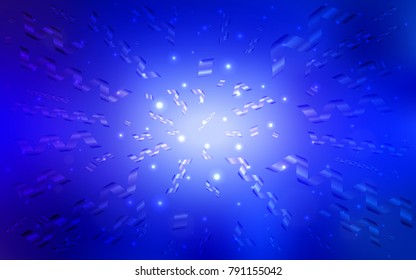 Dark BLUE vector texture with birthday confetti. Decorative shining illustration with ribbons on abstract template. The template can be used as a background for postcards.
