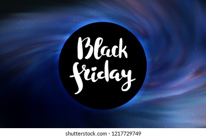Dark BLUE vector texture with a black hole, galaxy. Decorative design in space style with a black hole. Backdrop for Black Friday promotions.