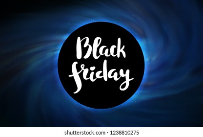 Dark BLUE vector texture with a black hole, galaxy. Colorful illustration of a black hole on a starry backdrop. Black Friday design for ads, commercials.