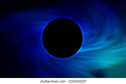 Dark BLUE vector texture with a black hole, galaxy. Colorful illustration of a black hole on a starry backdrop. Pattern for posters, banners of sales.