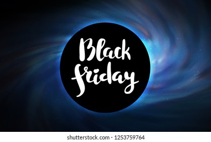 Dark BLUE vector texture with a black hole, galaxy. Colorful black hole with shining night sky stars. Backdrop for Black Friday promotions.