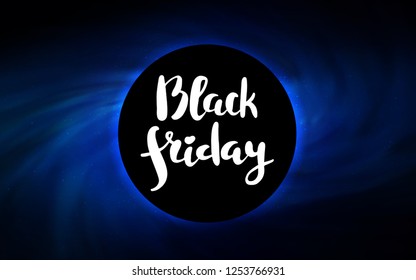 Dark BLUE vector texture with a black hole, galaxy. Abstract illustration with glitter colorful cosmic stars. Backdrop for super sales on Black Friday.