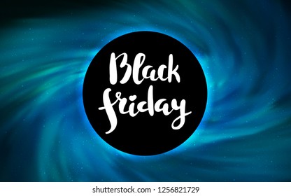Dark BLUE vector texture with a black hole, galaxy. Colorful illustration of a black hole on a starry backdrop. Backdrop for Black Friday promotions.