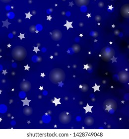 Dark BLUE vector texture with circles, stars. Abstract design in gradient style with bubbles, stars. Pattern for design of fabric, wallpapers.
