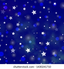Dark BLUE vector texture with circles, stars. Illustration with set of colorful abstract spheres, stars. Design for wallpaper, fabric makers.