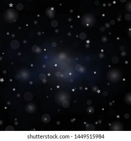 Dark BLUE vector texture with circles, stars. Glitter abstract illustration with colorful drops, stars. Pattern for trendy fabric, wallpapers.