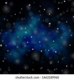 Dark BLUE vector texture with circles, stars. Colorful illustration with gradient dots, stars. Design for wallpaper, fabric makers.