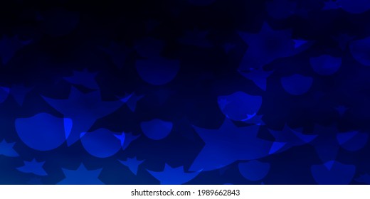 Dark BLUE vector texture with circles, stars. Abstract illustration with colorful shapes of circles, stars. Texture for window blinds, curtains.