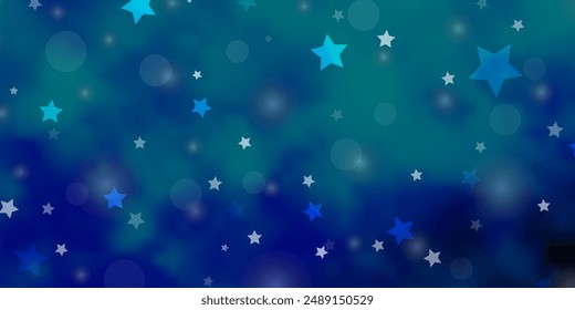 Dark BLUE vector texture with circles, stars. Abstract illustration with colorful spots, stars. Design for wallpaper, fabric makers.