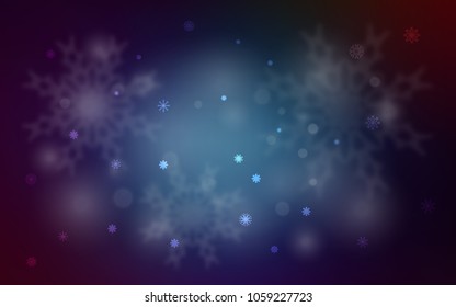 Dark BLUE vector texture with colored snowflakes. Shining colored illustration with snow in christmas style. The pattern can be used for year new  websites.