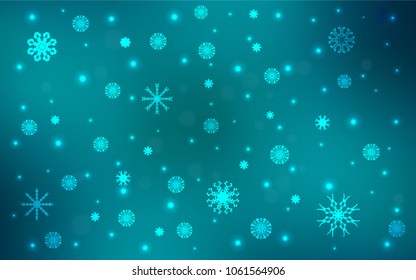 Dark BLUE vector texture with colored snowflakes. Glitter abstract illustration with crystals of ice. New year design for your business advert.