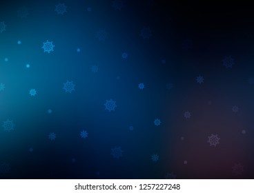 Dark BLUE vector texture with colored snowflakes. Snow on blurred abstract background with gradient. New year design for your business advert.