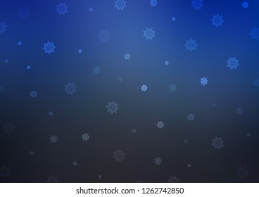 Dark BLUE vector texture with colored snowflakes. Glitter abstract illustration with crystals of ice. New year design for your business advert.