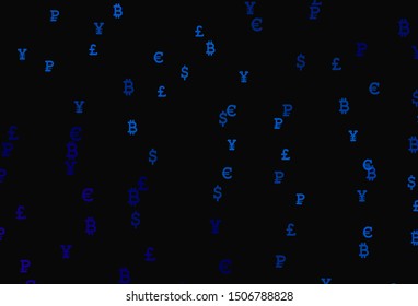 Dark BLUE vector texture with colored currency signs. Blurred design in simple style with symbols of currency. Pattern for bank ads, posters, banners.