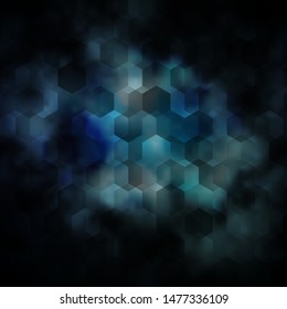 Dark BLUE vector texture with colorful hexagons. Illustration of colored hexagons on blur surface. Pattern for ads, leaflets.