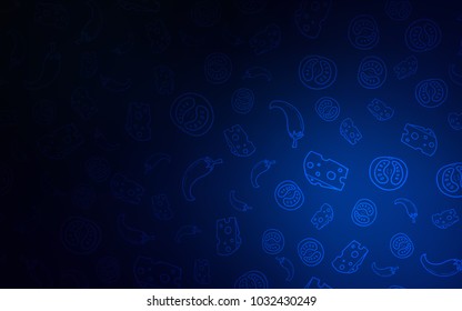 Dark BLUE vector texture with delicious snacks. Decorative shining illustration with food on abstract template. Doodle design for your business advert of cafes.
