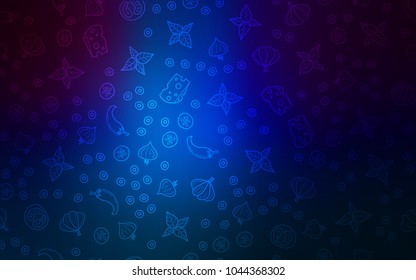 Dark BLUE vector texture with delicious snacks. Blurred decorative design of snacks in doodle style. Design for ad, poster, banner of cafes or restaurants.