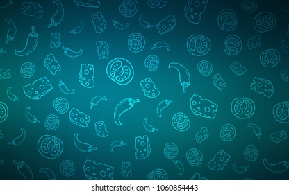 Dark BLUE vector texture with delicious snacks. Beautiful colored illustration with food in doodle style. Pattern for ad, booklets, leaflets of restaurants.