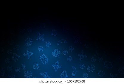 Dark BLUE vector texture with delicious snacks. Glitter abstract sketch with gourmet food. Doodle design for your business advert of cafes.