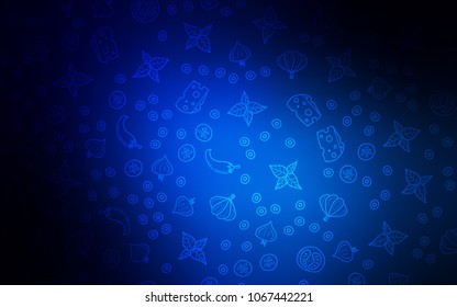 Dark BLUE vector texture with delicious snacks. Glitter abstract sketch with gourmet food. Template for meal cooking in kitchen.