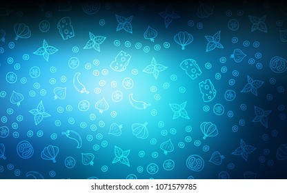 Dark BLUE vector texture with delicious snacks. Illustration with set of fresh food in doodle style. Design for ad, poster, banner of cafes or restaurants.