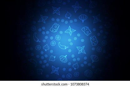 Dark BLUE vector texture with delicious snacks. Decorative shining illustration with food on abstract template. Doodle design for your business advert of cafes.