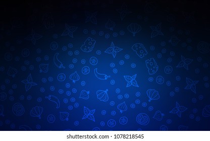 Dark BLUE vector texture with delicious snacks. Beautiful colored illustration with food in doodle style. Doodle design for your business advert of cafes.