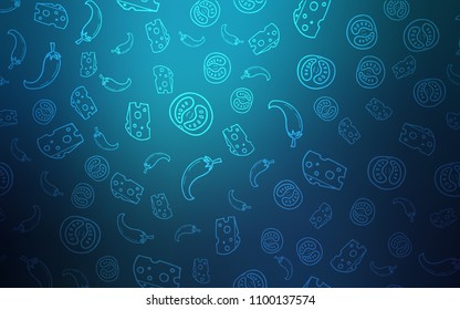Dark BLUE vector texture with delicious snacks. Blurred decorative design of snacks in doodle style. Pattern for ads of breakfast, lunch, dinner.