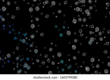 Dark BLUE vector texture with delicious snacks. Decorative illustration with food on abstract template. Doodle design for your business advert of cafes.