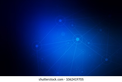 Dark BLUE vector texture with disks, lines. Abstract illustration with colorful discs and triangles. Pattern can be used for ads, leaflets.