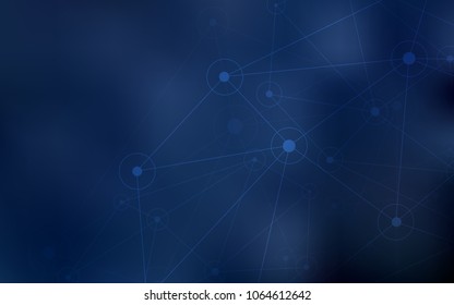 Dark BLUE vector texture with disks, lines. Design with connection of dots and lines on colorful background. Pattern can be used for futuristic ad, booklets.
