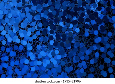 Dark BLUE vector texture with disks. Blurred bubbles on abstract background with colorful gradient. Pattern for futuristic ad, booklets.