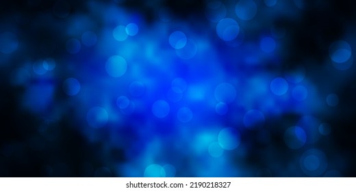 Textura de vector azul oscuro con discos. Ilustración con un conjunto de esferas abstractas coloridas y brillantes. Patrón para sitios web.