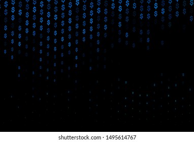 Dark BLUE vector texture with financial symbols. Blurred design in with symbols of dollar, USD, usa. The pattern can be used for ad, booklets, leaflets of banks.