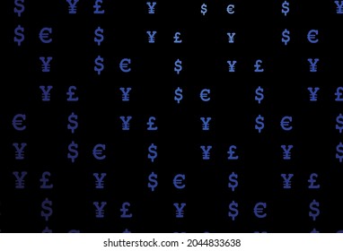 Textura vectorial azul oscuro con símbolos financieros. Ilustración con dólares, USD, usa signos de plantilla blanca. Mejor diseño para tu anuncio, afiche, banner de dinero.