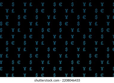 Dark blue vector texture with financial symbols. Colored symbols of all currency on white background. The pattern can be used as ads, poster, banner for payments.