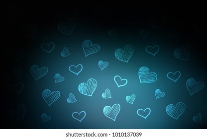 Dark BLUE vector texture with lovely hearts. Hearts on blurred abstract background with colorful gradient. Pattern can be used for valentine's ad, booklets.
