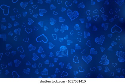 Dark BLUE vector texture with lovely hearts. Beautiful colored illustration with hearts in celebration style. Beautiful design for your business advert of anniversary.
