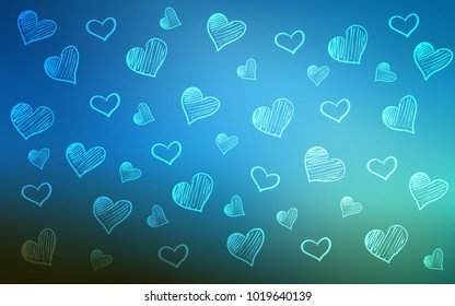 Dark BLUE vector texture with lovely hearts. Beautiful colored illustration with hearts in celebration style. Beautiful design for your business advert of anniversary.