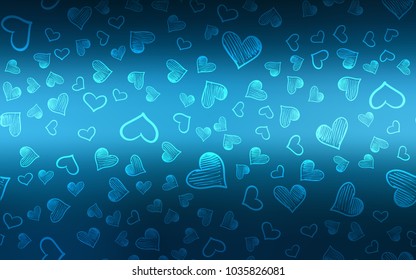 Dark BLUE vector texture with lovely hearts. Decorative shining illustration with hearts on abstract template. Beautiful design for your business advert of anniversary.