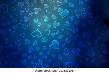 Dark BLUE vector texture with lovely hearts. Beautiful colored illustration with hearts in celebration style. Pattern for carnival, festival romantic leaflets.